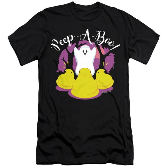 Peep A Boo Ghost Halloween Unisex Adult Canvas Brand T Shirt, Black, Small