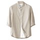 thumbnail image 2 of Blusa y camisa de manga larga con cuello alto para hombre, informal, de imitación y lino, color liso, con solapa, manga larga, botones finos, blusa de poliéster para hombre, 2 of 6