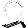 thumbnail image 1 of Diadema de cumpleaños, Tiara para niña, faja de cumpleaños de satén dorado para decoraciones de fiesta (plata), 1 of 3