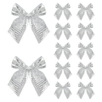 LOLIPPYY 12Pcs Silver Wedding Bow Fabric Decoration for Elegant Present Wrapping and Craft Projects