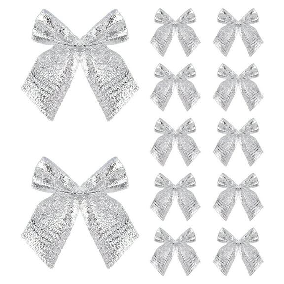 LOLIPPYY 12Pcs Silver Wedding Bow Fabric Decoration for Elegant Present Wrapping and Craft Projects