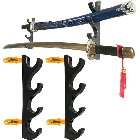 Pmsanzay Four-Layer Sword Rack, 2 Pack, Wall-Mounted Martial Arts Weapon Stand, Holds 4 Swords