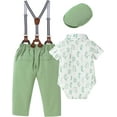 thumbnail image 2 of ZOEREA Baby Boy Suit Gentleman Outfit Clothes Infant Tuxedo Short Sleeve Dress Shirt+Suspender Pants+Bowtie+Hat 0-18M, 2 of 7