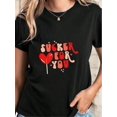 thumbnail image 1 of Camiseta de moda con letras de amor y piruleta para San Valentín, informal, suave, de manga corta, con cuello redondo y estampado de letras, para mujer, informal, de verano, con gráficos., 1 of 6