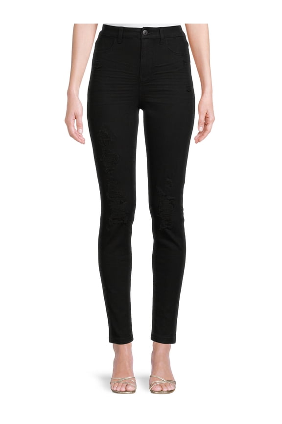 Juniors' Super High Rise Curvy Jeggings with Destruction