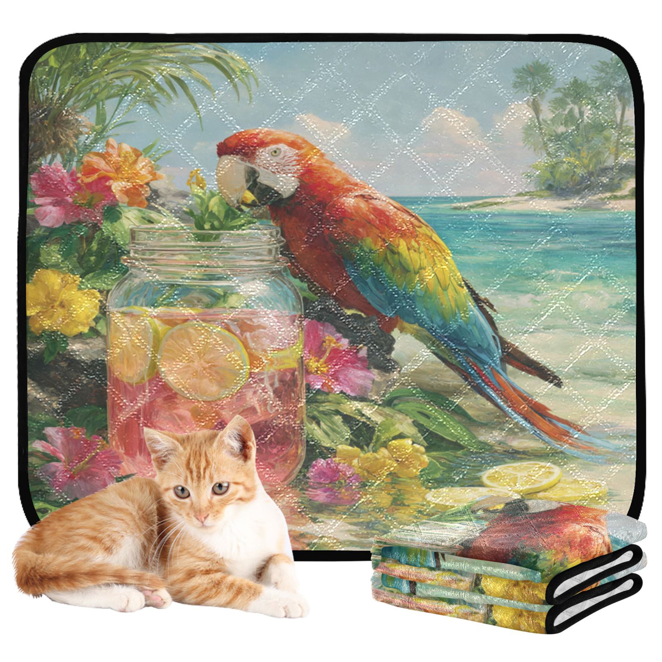 Qxltty Macaw Cat litter Pads Pet Set of 2 Diaper Mats Center Anti-leakage Layer Absorbent Soft and Comfortable