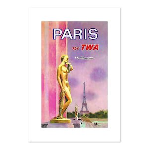 Paris Fly Twa 1969 Airline Vintage Travel Poster, Classic Collection Wall Art Decor, 24x36 Poster Print