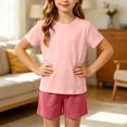 thumbnail image 6 of HAOTAGS Teen Girls Summer Short Sleeve Outfit Set (2-17) Soft Modal Cotton Two-Piece Lounge Sleepwear Pink Size 5T, 6 of 9