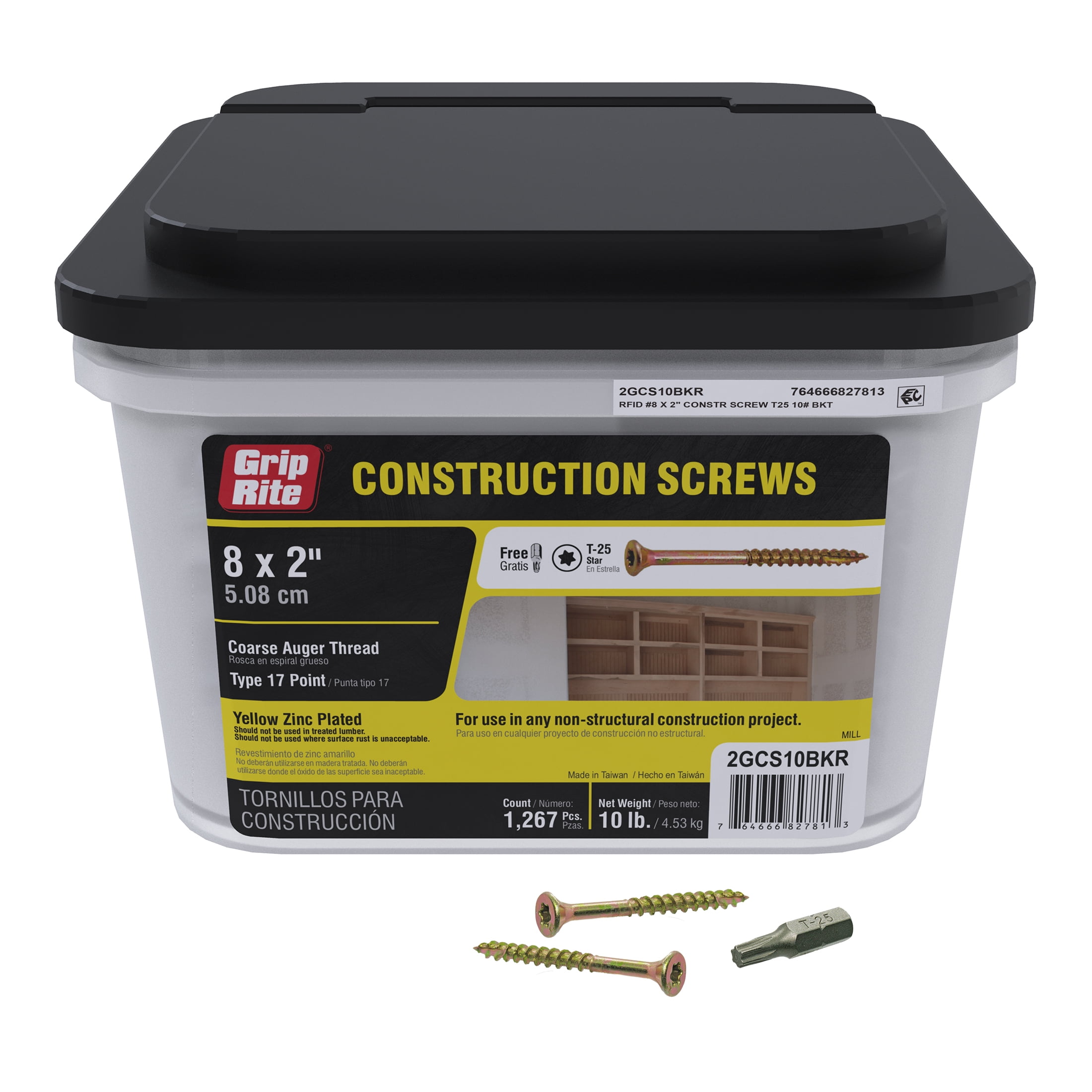 (2 pack) Grip-Rite #8 x 2 in. Star Drive Gold Construction Wood Screw 10 lb.