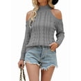 thumbnail image 3 of Suéteres de Cuello Alto con Hombros Descubiertos para Mujer, Jerseys de Punto Suave de Larga para Otoño, Jersey Sexy. Gris M, 3 of 8