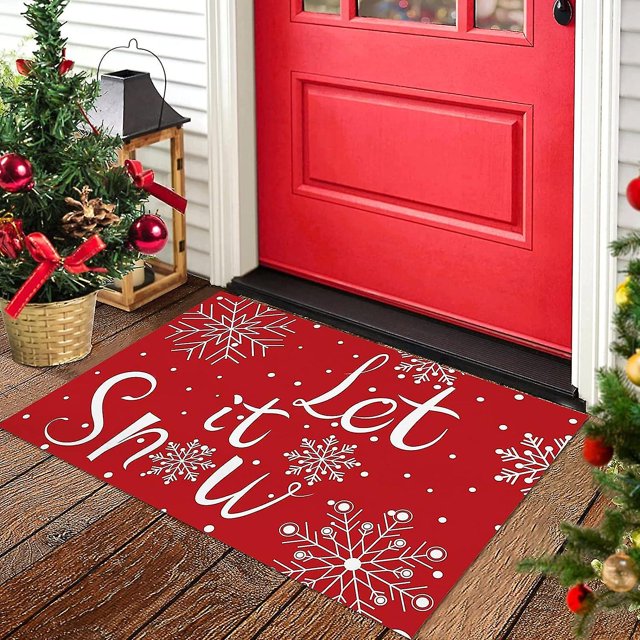 Felpudo decorativo navideño-let It Snow Winter Snowflake, antideslizante para interior/exterior/delantero