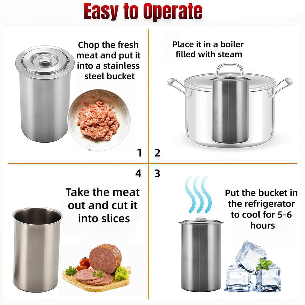 Stainless Steel Ham Maker and Deli Meat Press with Thermometer, for Homemade Lunch Meat