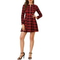 thumbnail image 2 of INSPIRE CHIC Women's Vintage Plaid Zip up Long Sleeve Fit and Flare Mini Dress, 2 of 6