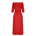 thumbnail image 5 of ClodeEU Women's Off-Shoulder Dress，Three-Quarter Sleeve Slim Belted Waist Dress Red,Womens Plus L, 5 of 7