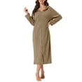 thumbnail image 2 of INSPIRE CHIC Women's Zip Up Nightgowns Long House Robe Long Sleeve Hooded Sweatshirt Loungewear with Pockets M Khaki, 2 of 6