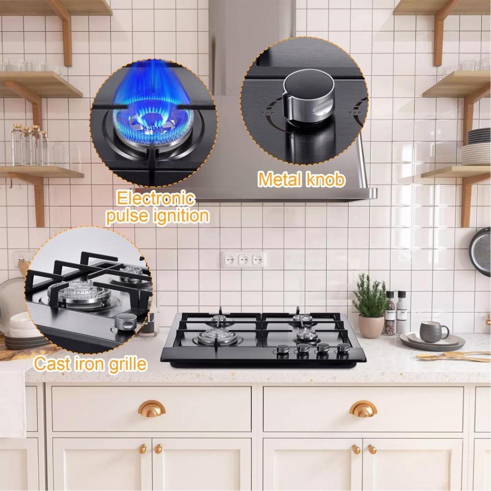 Tohu Stainless Steel Stove 1.75kW 4-Burner Closed Chassis Propane Cooktop for Outdoor/Indoor Cooking