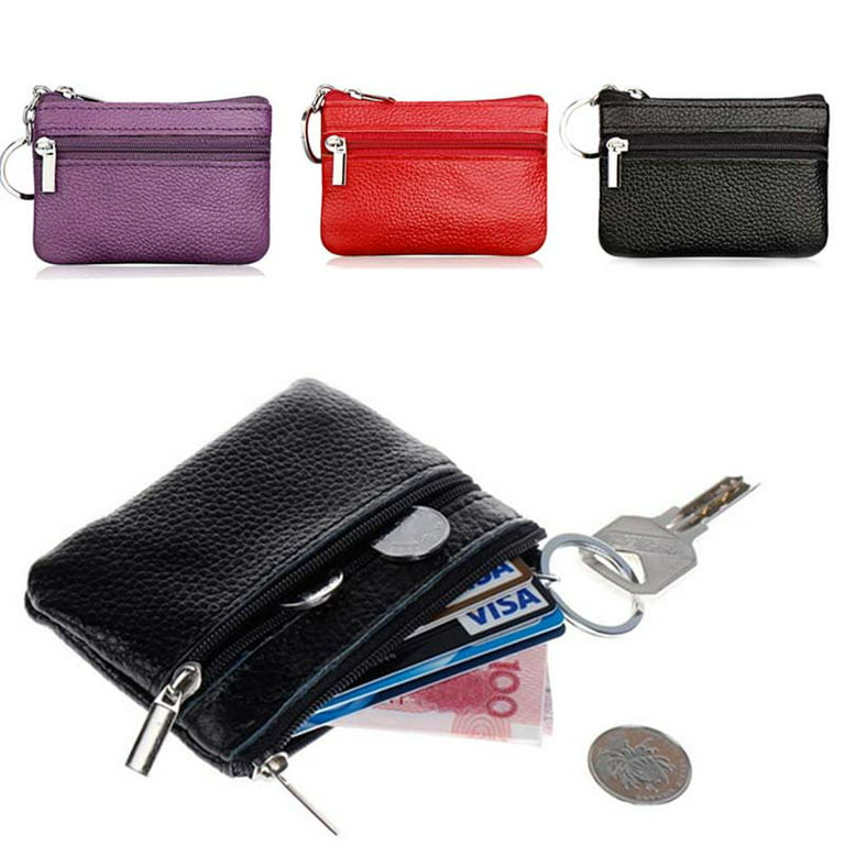 Veki Coin Purse Change Mini Purse Wallet With Key Chain Ring Zipper for Men  Women Fashionable Bag Pendant Leather Classic Clutch (White)