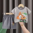 thumbnail image 2 of TOWED22 Toddler Baby Boy Summer Outfits Dinosaur Truck Print Short Sleeve Tee Elastic Shorts 2pcs Clothes(Dark Gray,5-6 Y), 2 of 4