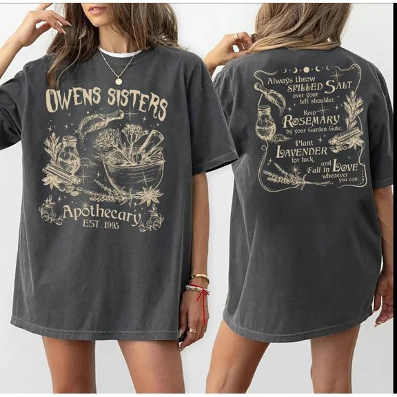 Vintage Sisters Apothecary Halloween Shirt, Witchy Moon and Herb Graphic Tee, Cottagecore Spooky Season T-Shirt, Retro Fall Witch Gift