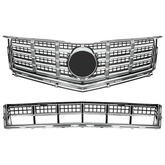 Suitable for Cadillac SRX Front Bumper Grille Kit (2013-2016) - Upper & Lower Plastic Chrome Replacement for Part Numbers 22738992 & 22739004 - Sleek Silvery Black Finish