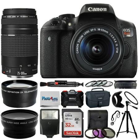 Canon EOS Rebel T6i Camera + 18-55mm & 75-300mm + Top Value