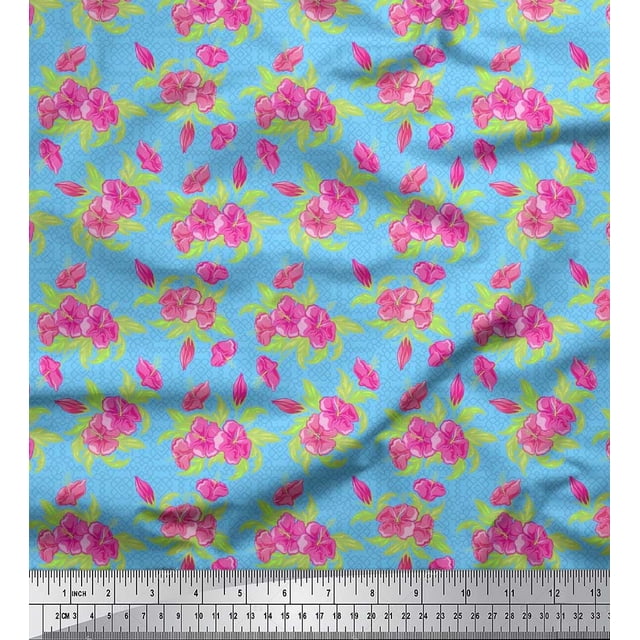 Soimoi polyester Crepe Fabric Geometric Design,Leaves & Floral Artistic Decor Fabric Printed Yard 52 Inch Wide