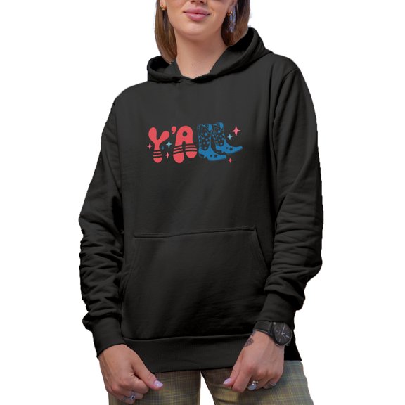 Y'all with Cowboy Boots, 4th of July Gift, Black Hooded Sweatshirt or Hoodie, 3XL