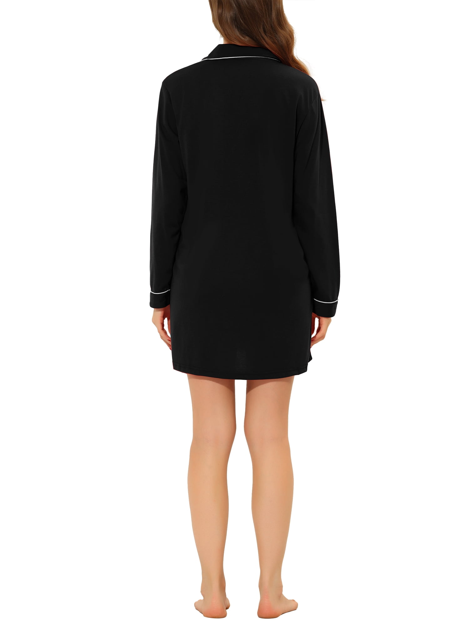 Unique Bargains Women's Summer Notched Lapel Long Sleeves Button Down Short Sleepshirt