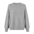 thumbnail image 4 of Fall Womens Sweater Solid Long Sleeve Crew Neck Knit Vintage Cozy Pullover Tops Grey, 4 of 4