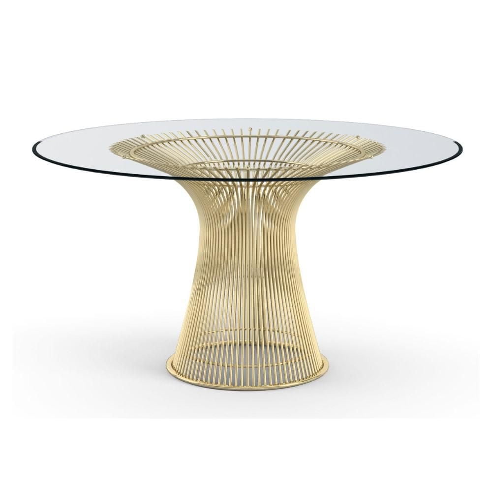 Table de salle à manger Worsham de 39 po avec base dorée et plateau en verre trempé – dotée d'un design élégant inspiré du plateau pour un espace salle à manger sophistiqué et contemporain