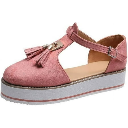 

Womens Shoes Dressy Casual Summer Platform Fringe Tassel Round Toe Closed Toe Buckle Straps Sandals Solid Comfy Flat Pumps Non-slip Beach Shoes