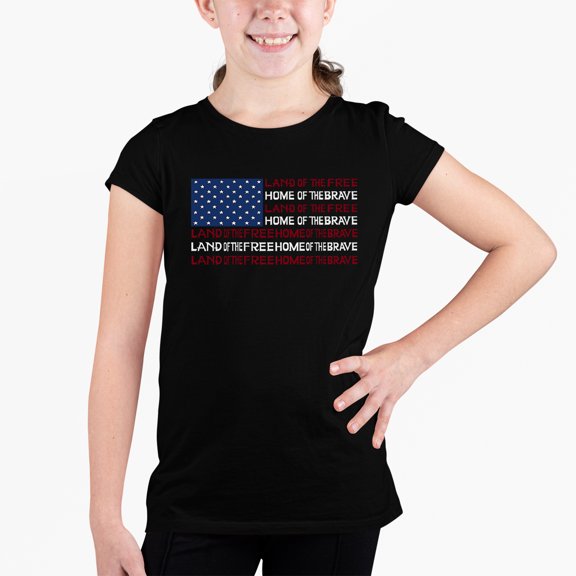 Girl's Word Art T-shirt - Land of the Free American Flag