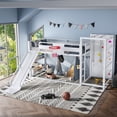 thumbnail image 3 of Bellemave Bunk Bed with Slide & Basketball Hoop, Twin over Twin Bunk Bed with Pull-up Rings and Climbing Wall, Metal Twin Size Loft Bed with Bookcase and Play Space, White, 3 of 9