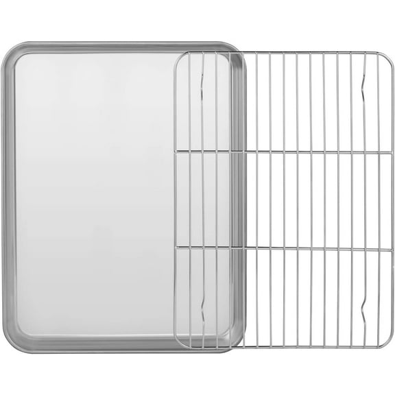 Baking Sheet and Rack Set(1 Sheet 1 Rack), 16" x 12" tainless Steel Cookie Sheet with Cooling Rack, Nonstick Baking Pan,Non Toxic & Healthy, Rust Free & Dishwasher Safe Suitable For Christmas