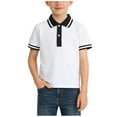thumbnail image 2 of Agkizg Boys School Uniform Shirt,Kids Casual Tennis T-Shirts,Classic Boys Stripe Collar Tee Short Sleeve School Uniform Casual Top Comfortable Pullover for Boys Size 2-15 Years, 2 of 5