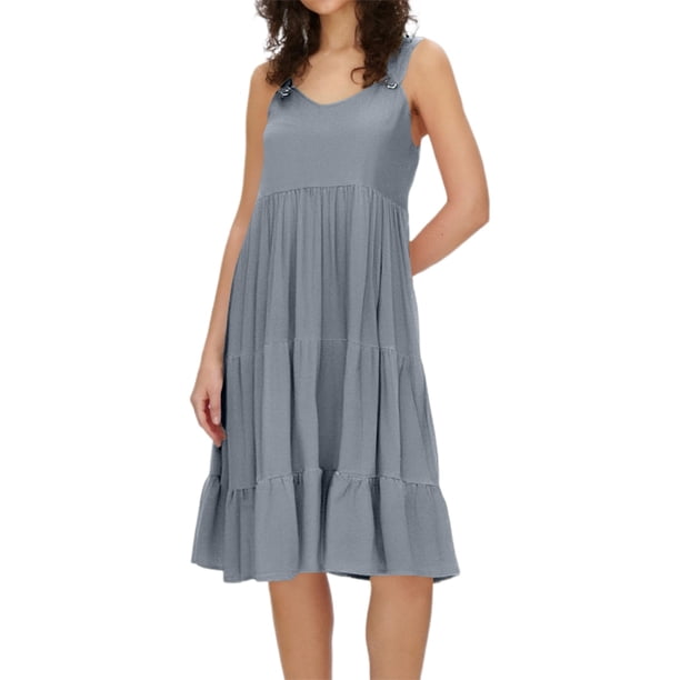 Vestido informal ligero sin mangas de color liso para mujer, ideal para primavera-verano