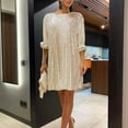 thumbnail image 3 of Women's Dress Fashion Casual Dresses Daily Wear Holiday Party Sequin Beaded Lace Up Long Sleeve Female Sundress Lady Beach Elegant Women Clothes Stylish, 3 of 8