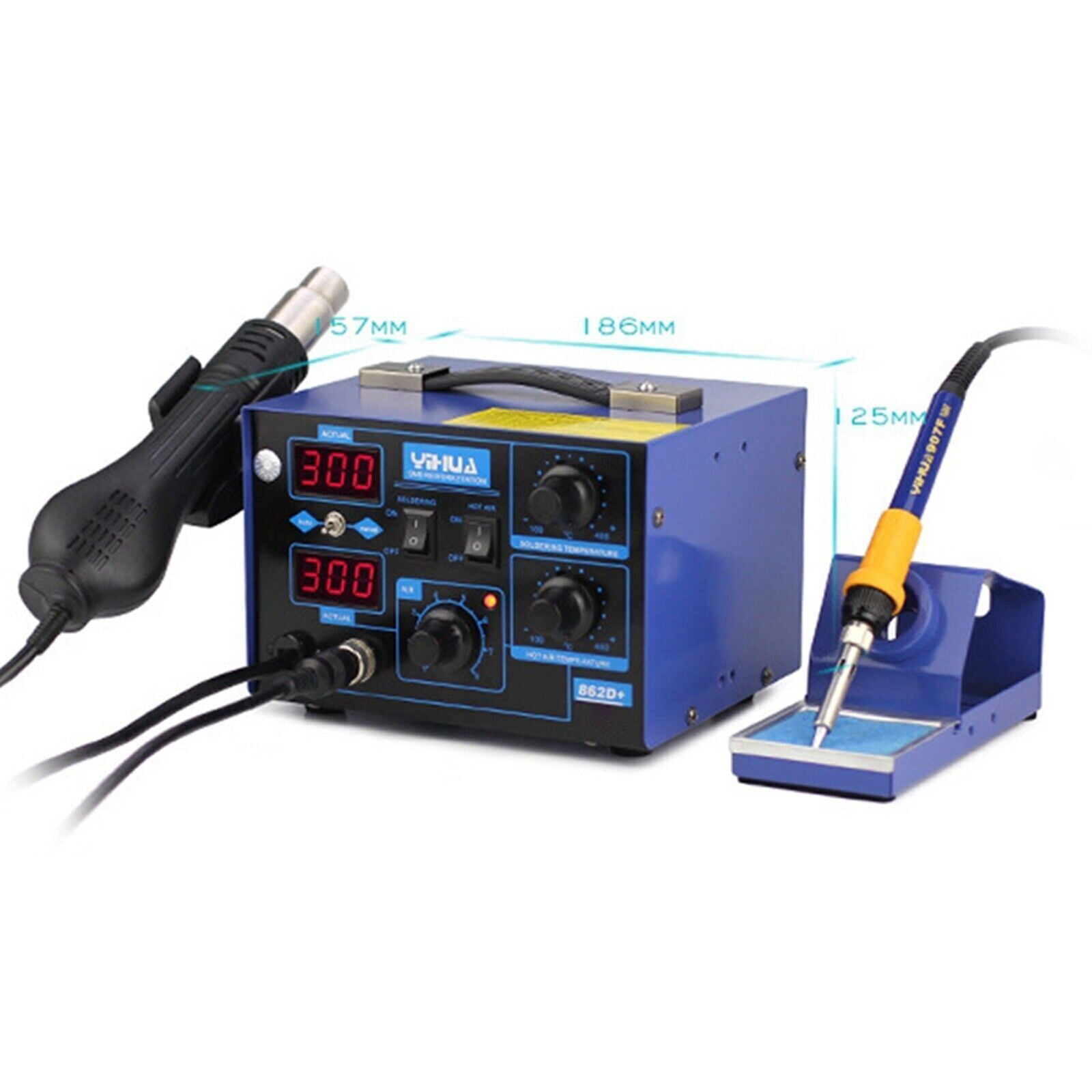 2-in-1 862D+ SMD Soldering Iron w/Hot Air Gun Rework Station Digital Display KTM