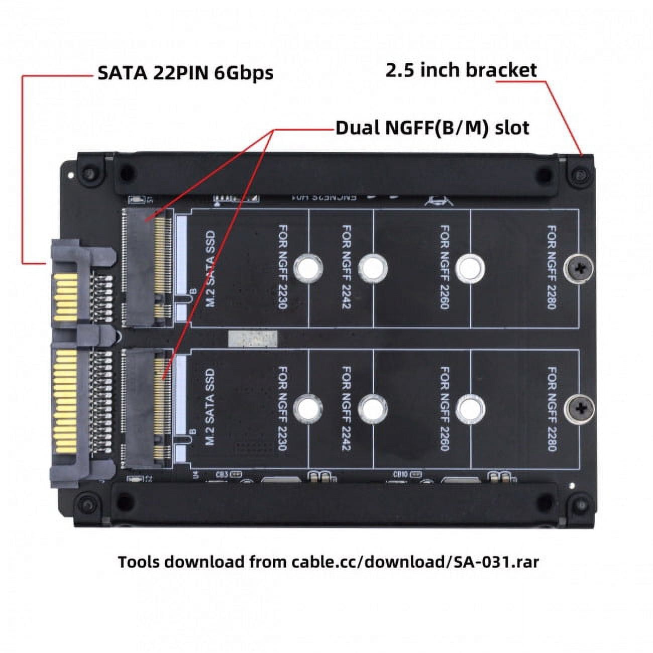 CY Dual NGFF B+M Key M.2 SSD Card JOBD Raid0 Span Bridge to 2.5inch SATA Combo HDD Disk Drive Enclosure