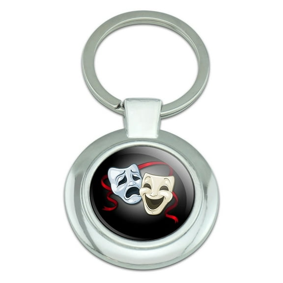 Drama Comedy Tragedy Masks Theater Classy Round Chrome Plated Metal Keychain