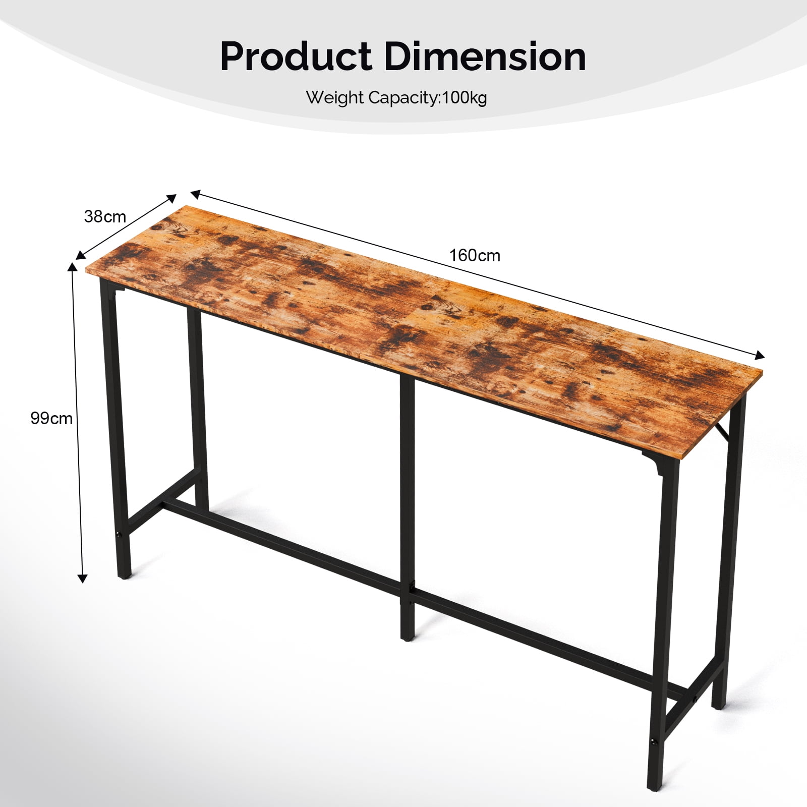 Zimtown 63" Long Counter Height Pub Table with Footrest, Tall Bar Table fro Kitchen, Dining Room, Multifunctional Dining Table Sturdy Metal Frame, Brown