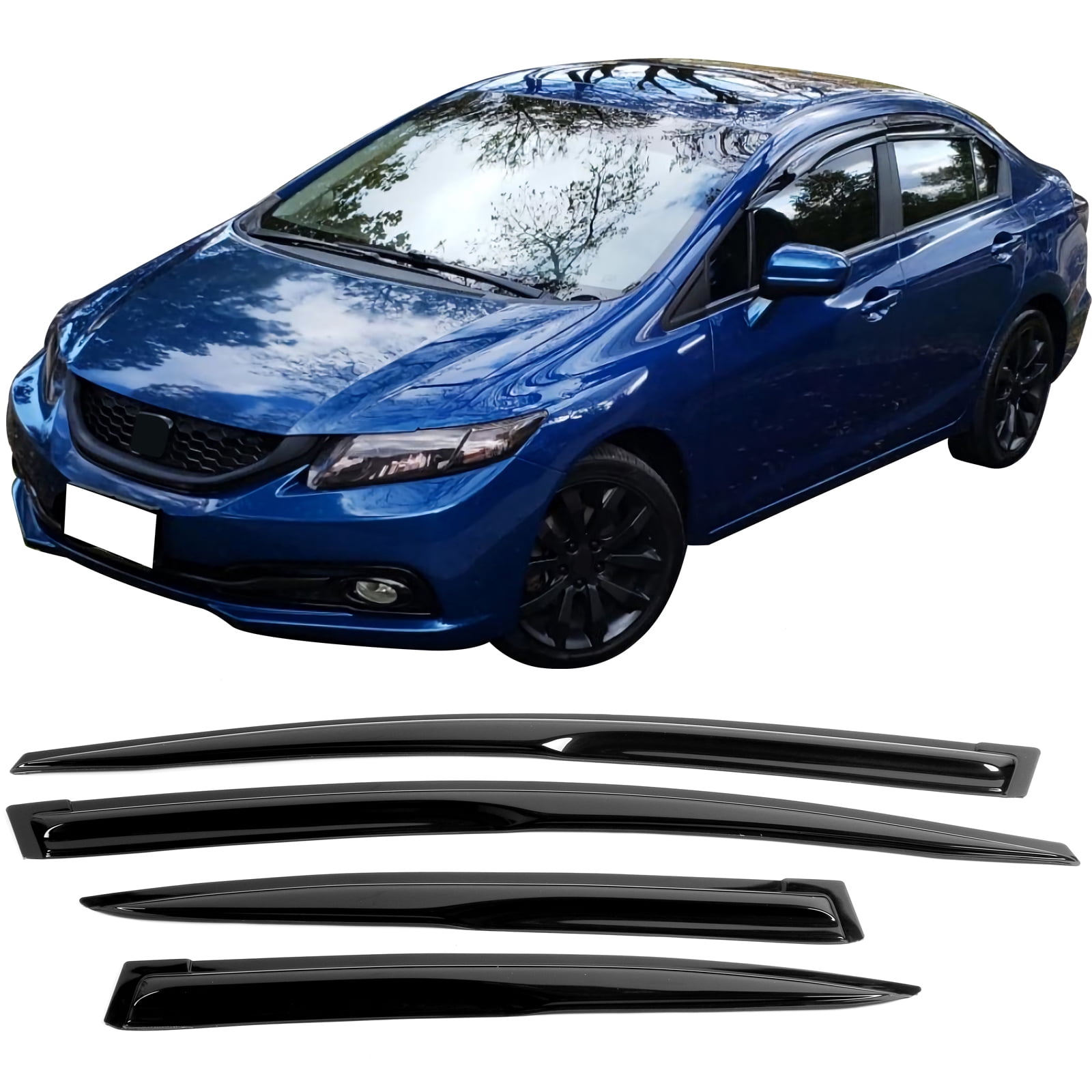 IKON MOTORSPORTS Tape on Outside Mount Window Visor Compatible With 2012-2015 Honda Civic Sedan