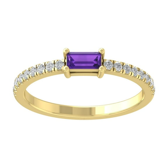 Araiya 14K Yellow Gold Diamond and Amethyst Halo Ring (1/6 cttw, I-J Color, I2-I3 Clarity), Size 8