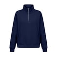 thumbnail image 5 of Women's Quarter Zip Pullover Sweatshirt, Long Sleeve Stand Collar Tops with Kangaroo Pocket, Loose Relaxed Casual Blue M, 5 of 9