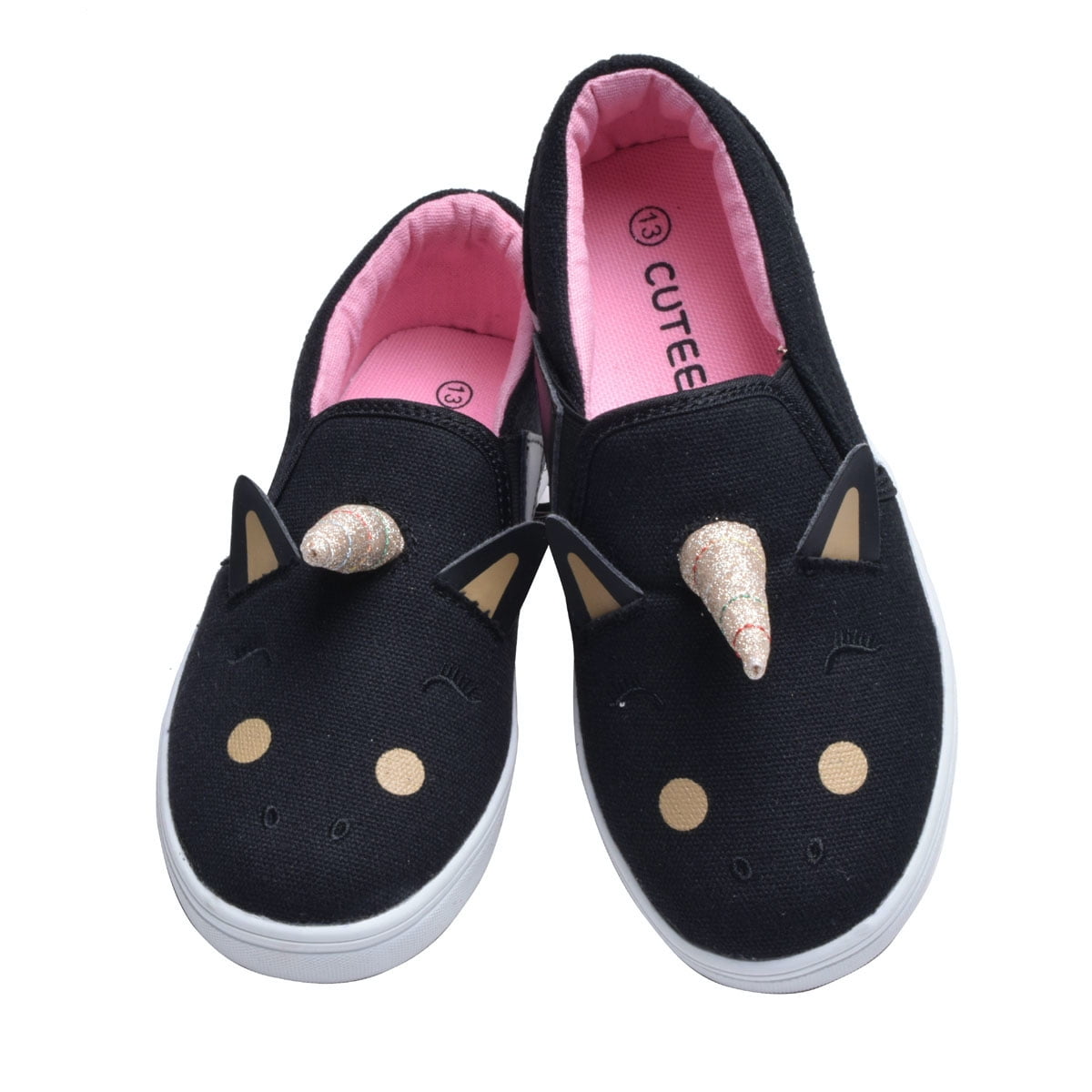 Girls Sneaker Toddler Shoes Slip On Unicorn Canvas Kids Shoes Black 