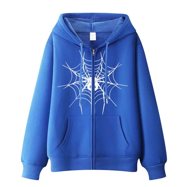 Dark hip-hop gótico Harajuku Y2k estampado de araña cremallera Sudadera con capucha hombres y mujeres Harajuku chaqueta sudadera