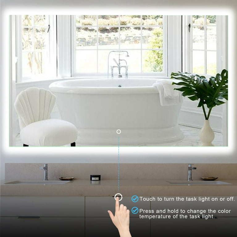 Fab Glass and Mirror Round Lighted LED Bathroom Mirror 28-in x 28-in  Dimmable Lighted Clear Round Frameless Bathroom Vanity Mirror at