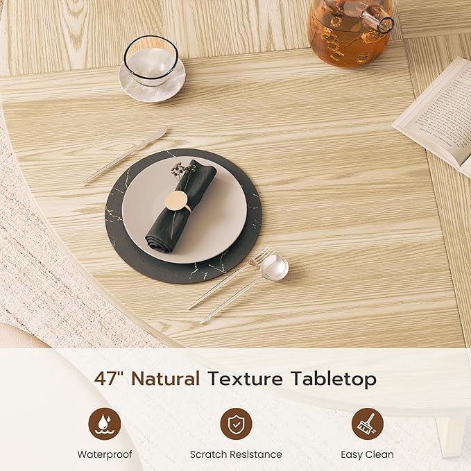 Gelloan 47" Round Dining Table for 4-6 Persons, Modern Farmhouse Wooden Kitchen Table for Dining Room Kitchen,Oak (Only Table)