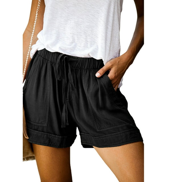 Innerwin Short Pants Wide Leg Women Shorts Daily Wear Solid Color Casual Mini Trousers Black L