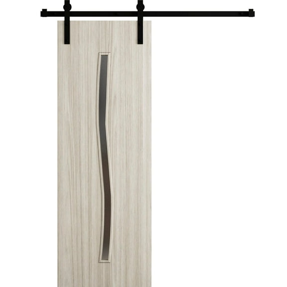 Modern Barn Door 36 x 80 in - LUNO 2003 Oak - 6.6FT Rail Track Heavy Hardware Set - Solid Panel Interior Doors